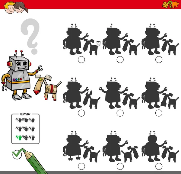 Gioco di ombre educativo con personaggi robot — Vettoriale Stock