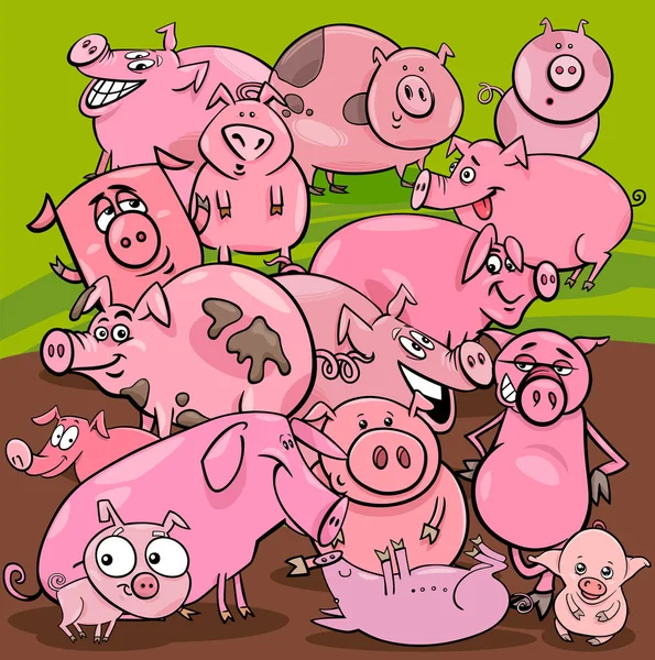 Desenhos animados porcos grupo animais de fazenda — Vetor de Stock