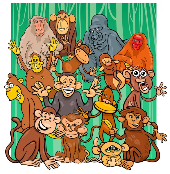 Grupo de personagens de macaco dos desenhos animados — Vetor de Stock