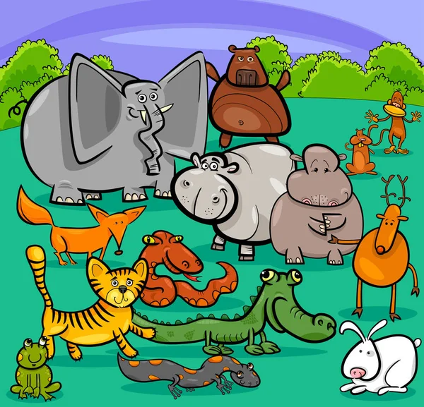 Dibujos animados animales salvajes personajes grupo — Vector de stock