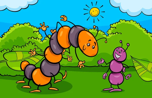 Personnages de dessin animé insectes ant et caterpillar — Image vectorielle