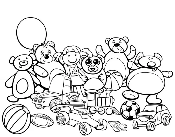 Zabawki, grupowy kreskówka kolorowanka — Wektor stockowy