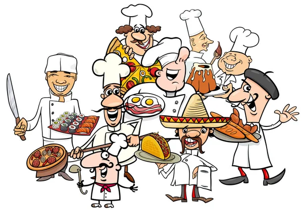 Cucina internazionale chef gruppo cartone animato — Vettoriale Stock