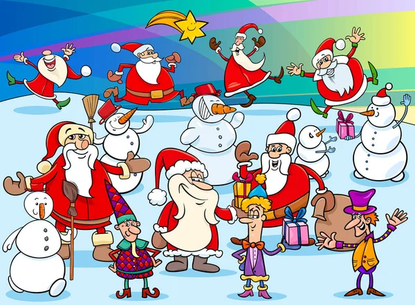 Groupe de personnages de dessin animé de Noël — Image vectorielle