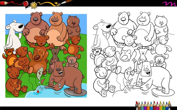 Osos personajes grupo para colorear libro — Vector de stock