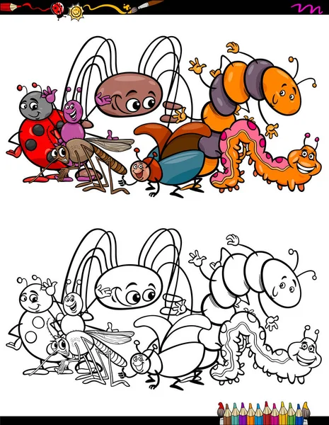 Insects animal characters coloring book — Stock Vector