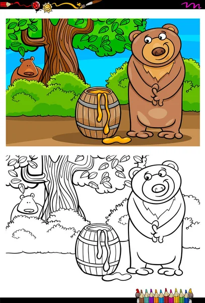 Urso dos desenhos animados com livro de colorir mel — Vetor de Stock