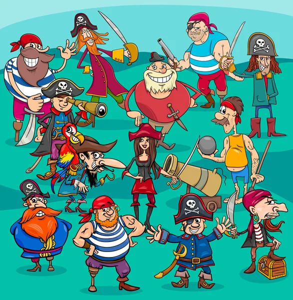 Desenhos animados grupo de personagens piratas — Vetor de Stock