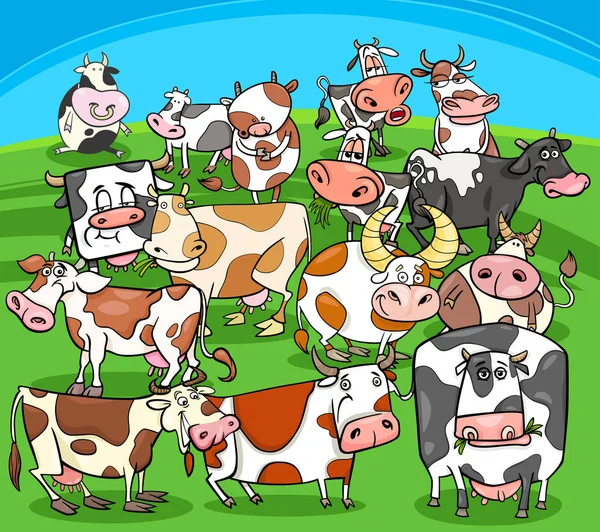 Kartun sapi kelompok hewan ternak - Stok Vektor