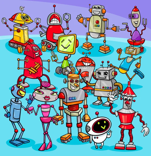 Grupo de personagens robô desenhos animados —  Vetores de Stock