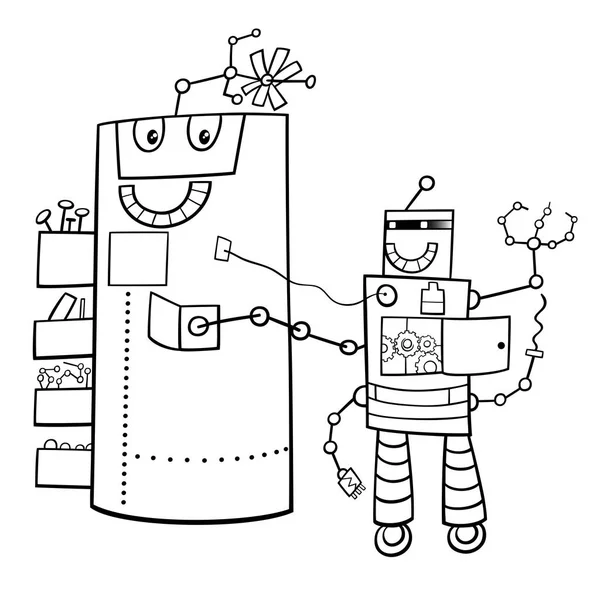 Desenhos animados robôs fantasia personagens cor livro — Vetor de Stock