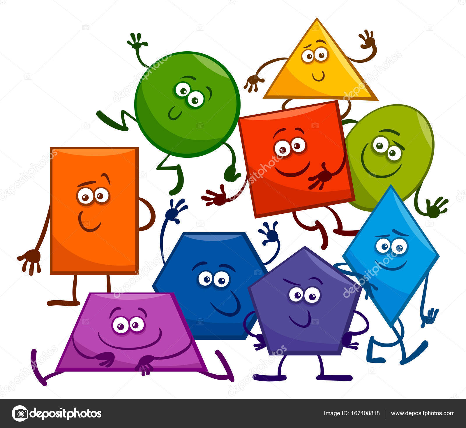 Personajes de dibujos animados figuras geomÃ©tricas bÃ¡sicas â Vector de stock