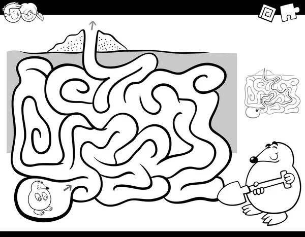 Maze activity coloring book wit mole animal — Stock Vector