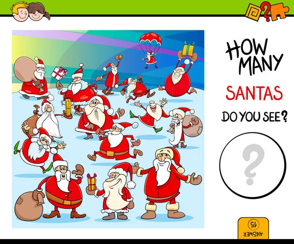 How many santa claus educational game — Stock Vector