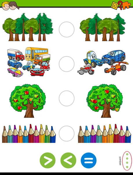 Větší menší nebo rovné kreslený hry pro děti — Stockový vektor