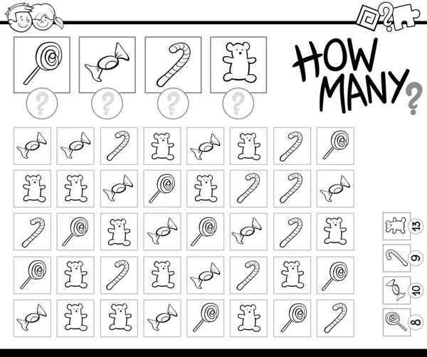 Counting game with candy coloring book Stock Vector