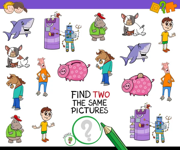 Find two the same pictures cartoon game — Stock Vector