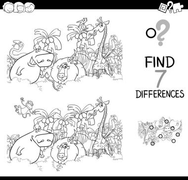 Spot the difference with animals coloring book vector