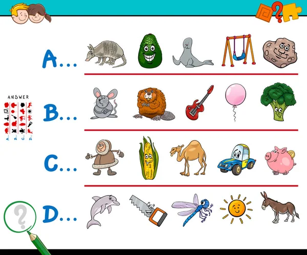 Der erste Buchstabe eines Wortes Lernspiel für Kinder — Stockvektor
