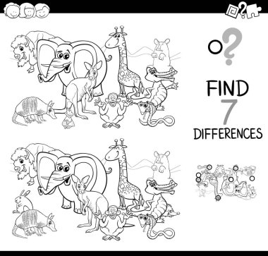 Spot the difference with animals coloring book vector