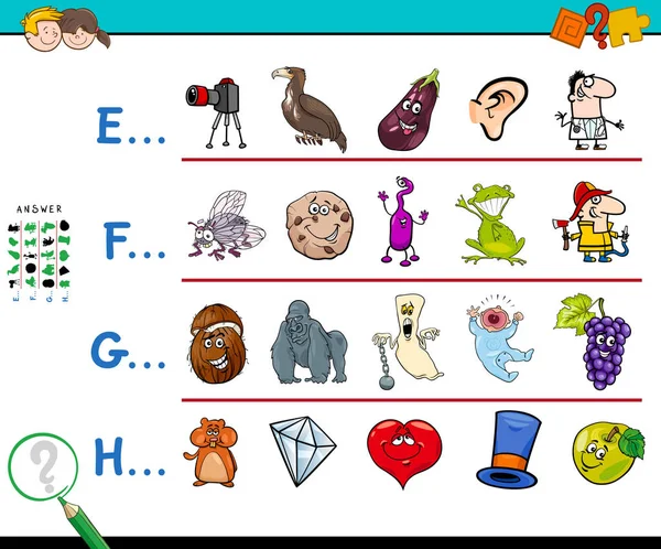 çocuklar için bir kelime etkinliği ilk harfi