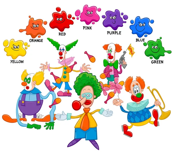 Couleurs de base page éducative avec des clowns — Image vectorielle