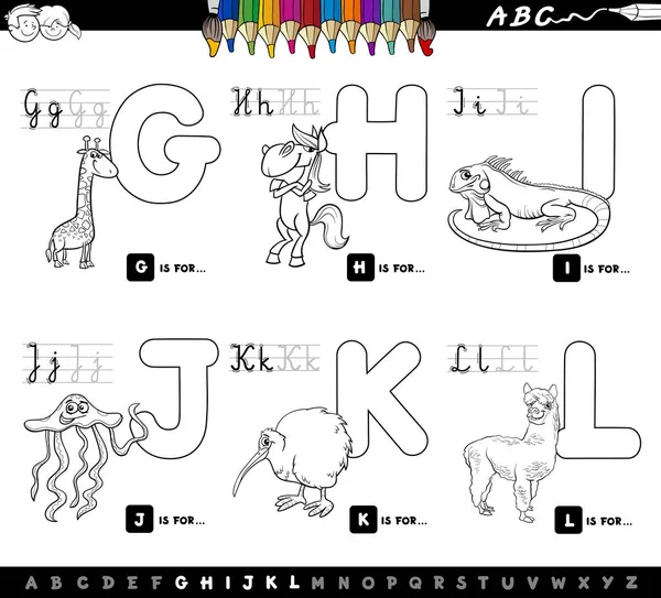 Alphabet de bande dessinée éducative livre de couleur pour les enfants — Image vectorielle
