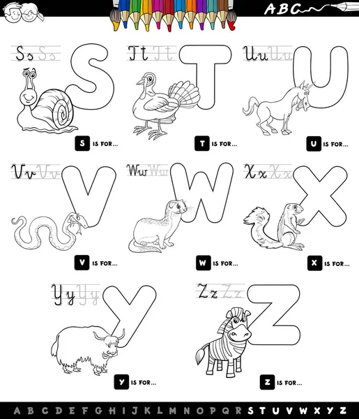 Educational cartoon alphabet set for coloring — Stock Vector