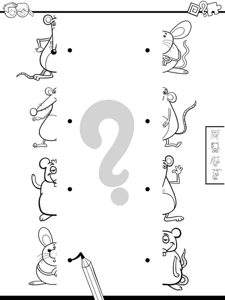 Mérkőzés felét egerek játék kifestőkönyv — Stock Vector