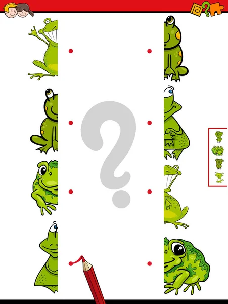 Dopasowania połówek żaby gry kreskówki — Wektor stockowy