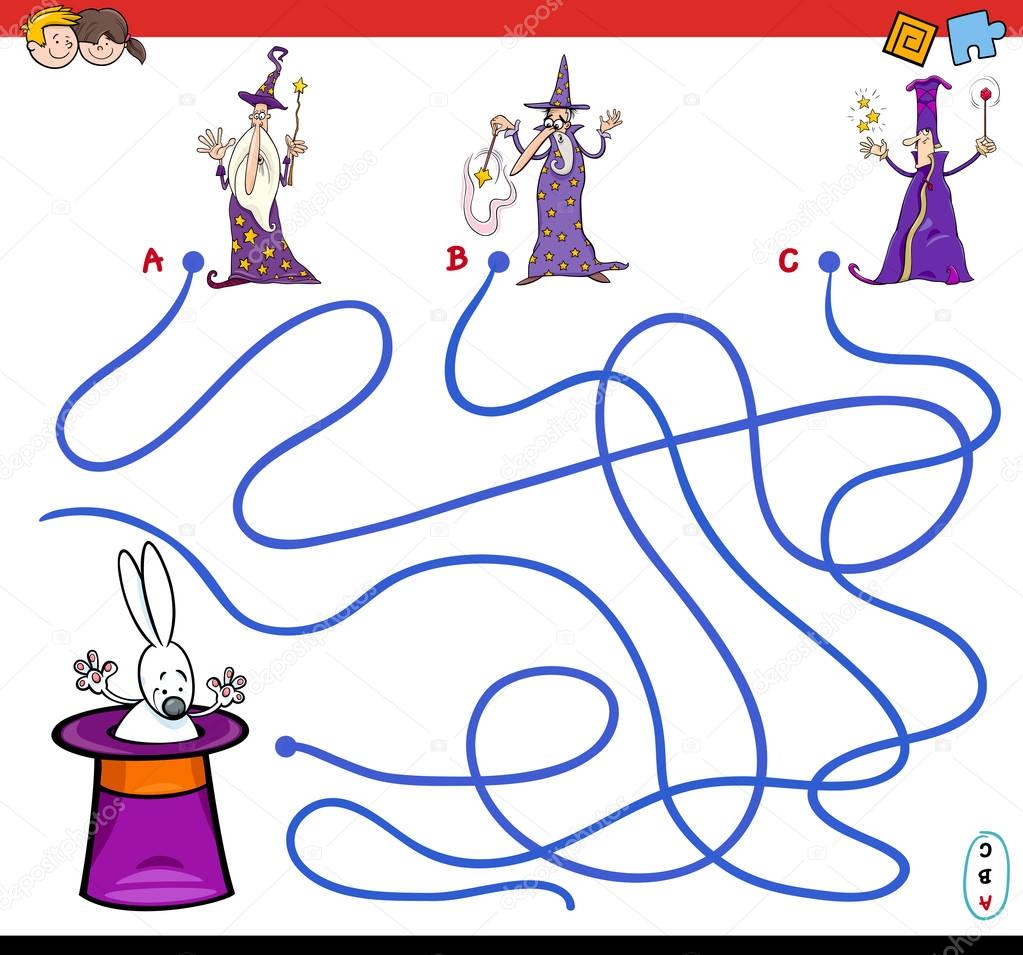 cartoon paths maze game with wizards