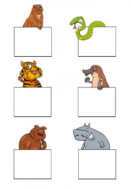 Karikatür hayvan karakter kartları seti ile