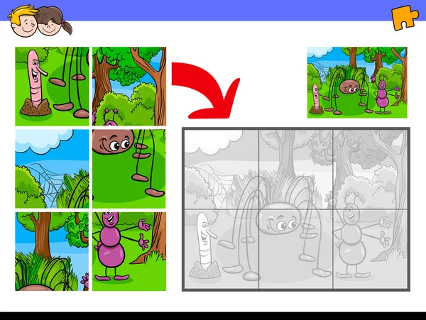 Jigsaw teka-teki dengan karakter bug - Stok Vektor