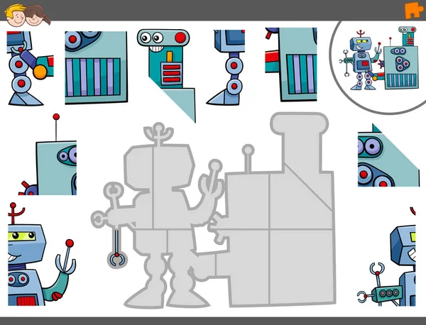 Rompecabezas juego con personajes robot — Vector de stock