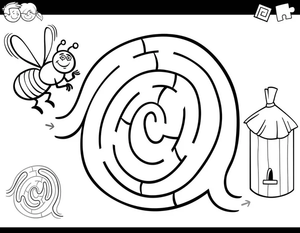 Labirinto libro da colorare gioco con ape e alveare — Vettoriale Stock