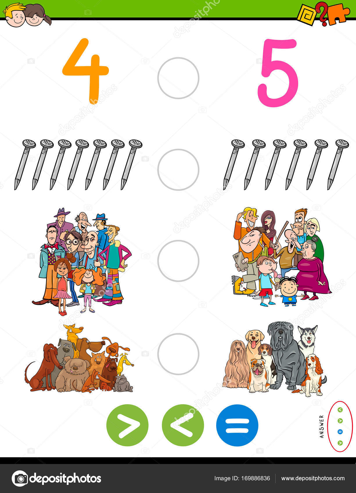 greater less or equal maths puzzle game stock vector izakowski