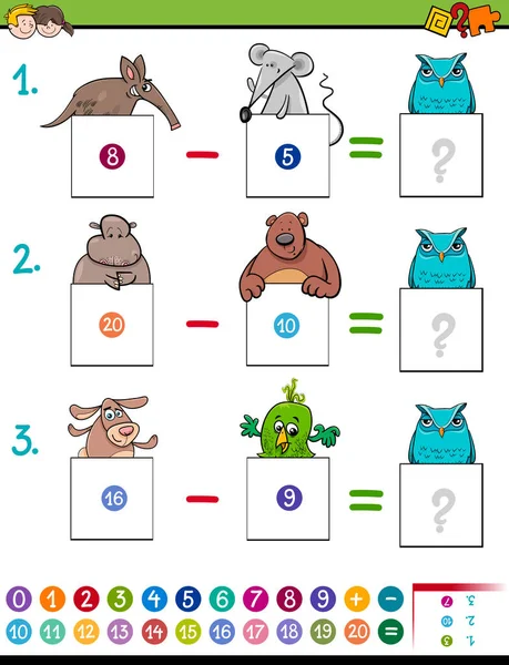 Matemáticas además juego educativo con animales — Vector de stock