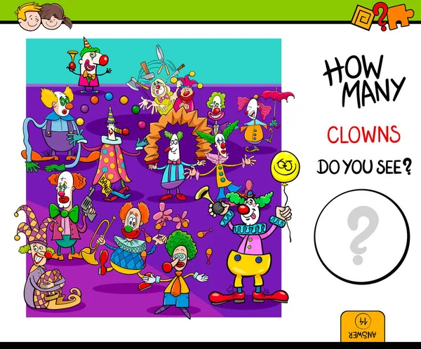 How many clowns educational game — Stock Vector