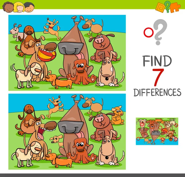 Encontrar diferencias juego con los personajes del perro — Vector de stock