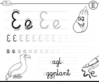çocuklar için E harfi çalışma kitabını yazmayı öğrenin