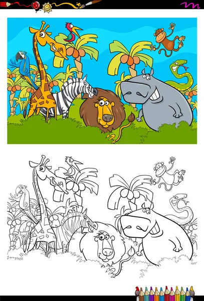 Desenhos animados safári personagens animais livro para colorir — Vetor de Stock