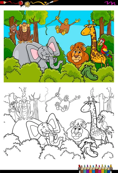 Desenhos animados personagens animais selvagens livro para colorir — Vetor de Stock