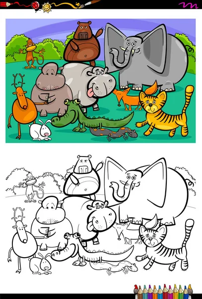 Cartoon animal characters coloring book — Stock Vector