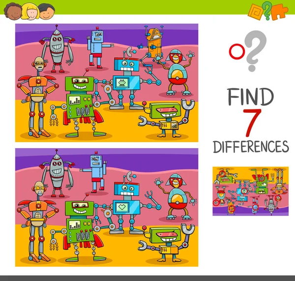 Encontrar diferencias juego con personajes robot — Vector de stock