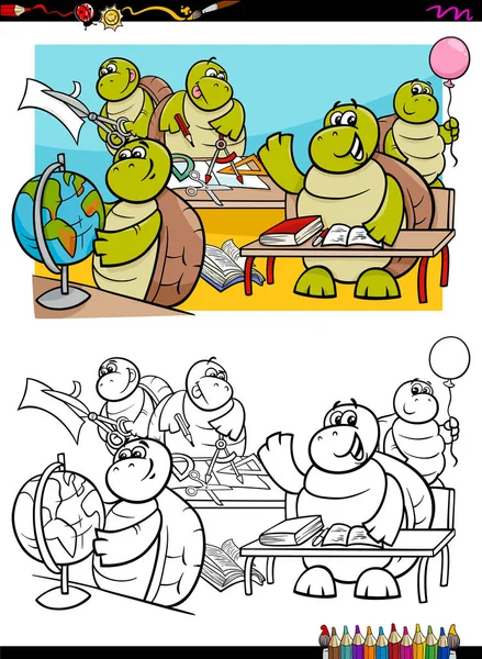 Tartarugas estudante personagens colorir livro — Vetor de Stock