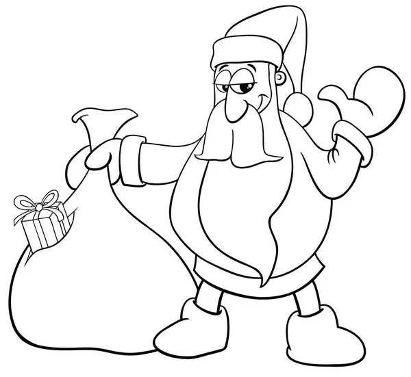 Santa Claus con saco de regalos para colorear libro — Vector de stock