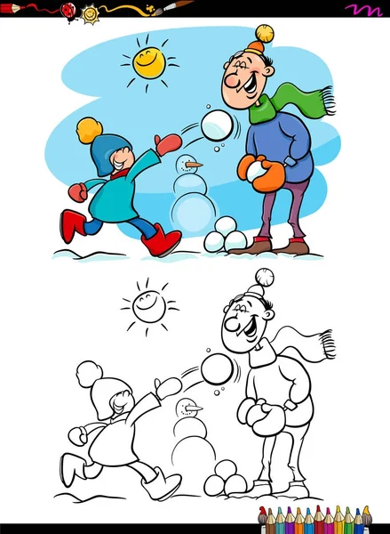 Hiver amusant scène coloriage livre — Image vectorielle