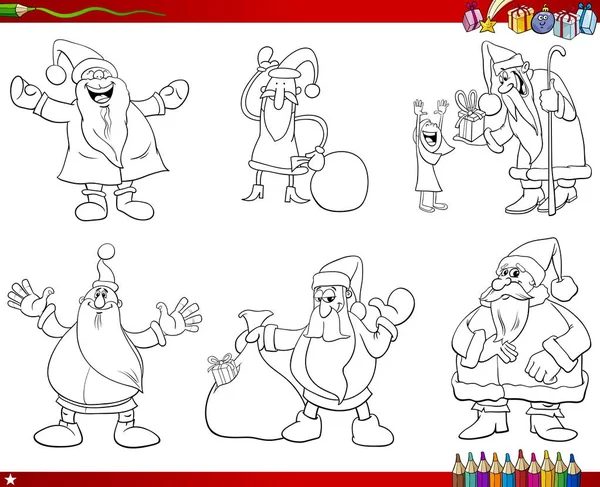 Papai Noel personagens coleção livro para colorir —  Vetores de Stock