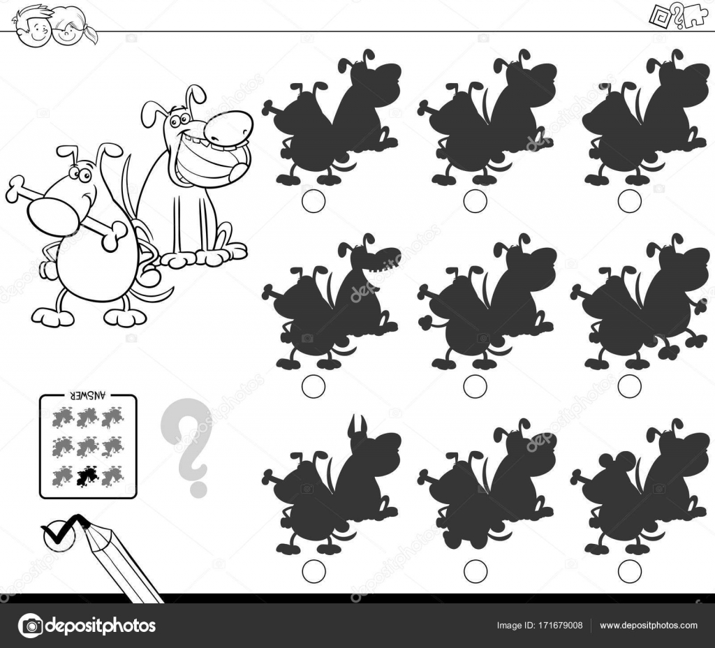 Schaduwen Met Grappige Honden Kleurplaat Boek Stockvector