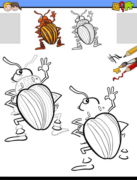 Actividad de dibujo y coloración con escarabajo de patata — Vector de stock